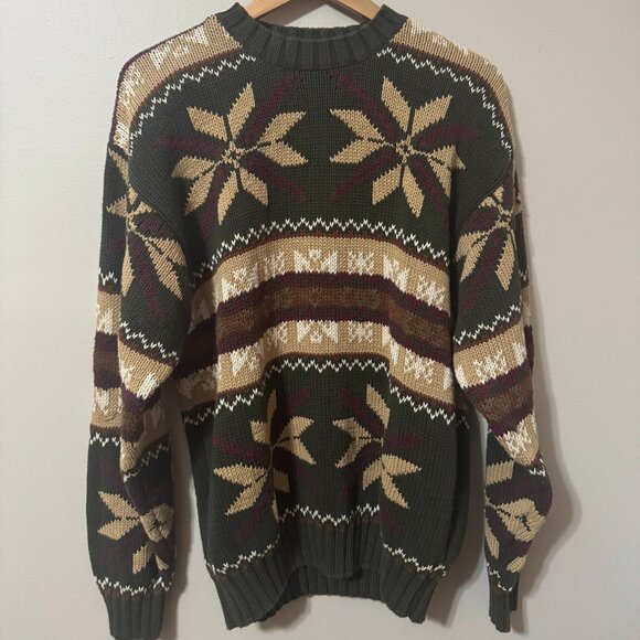 🪶Tommy Hilfiger Fair Isle Knit Sweater | 90s Forest Green Holiday Crewneck🪶 - Picture 1 of 4